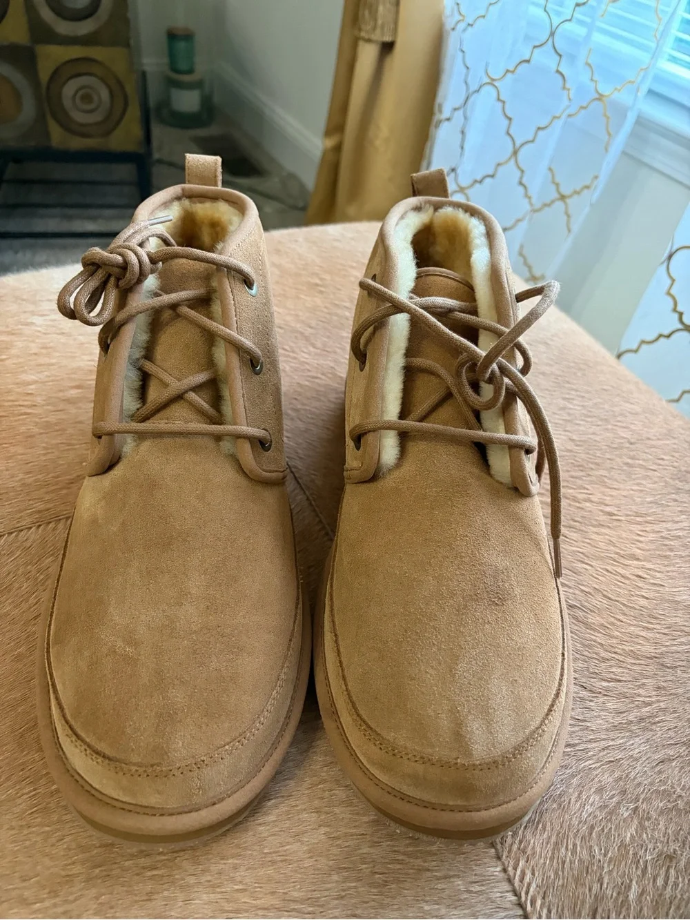 LL Bean Men's Suede Chukka Boots in Tan with Shearling Lining